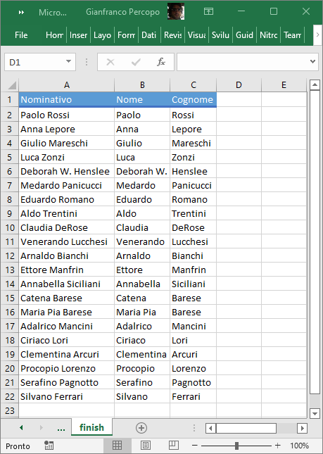 Excel - Separare nome e cognome da una lista di nominativi