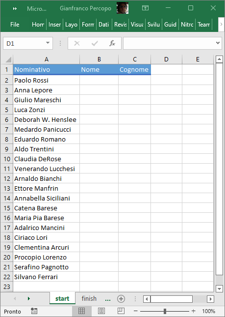 Excel - Separare nome e cognome da una lista di nominativi