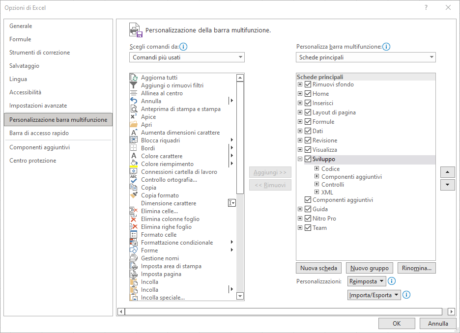 Abilitare la sezione sviluppo in Excel