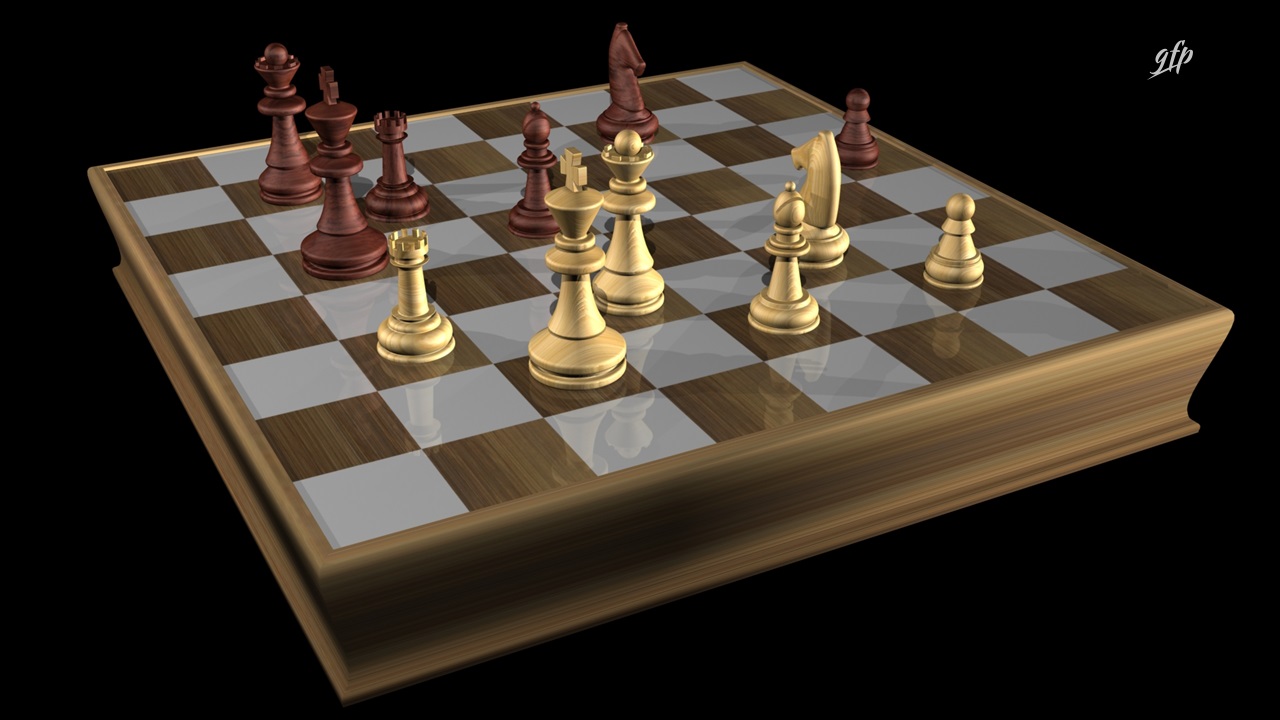 Rendering di una dama e di un set di scacchi