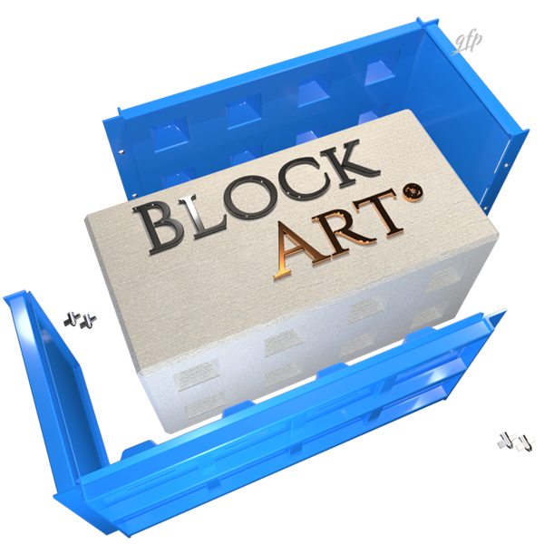 Logo Block Art e rendering 3D delle casseforme