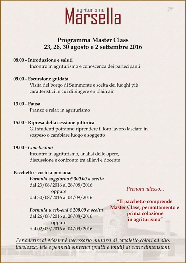 Locandina Master Class di Pittura in Summonte